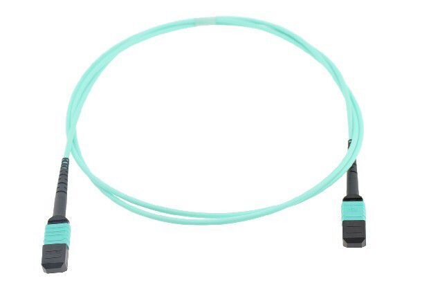 2M MTP 10G OM3 50/125 Multimode Fiber Optic Trunk Cable, 8 Fiber, Polarity B, Female-Female, LSZH-Aqua, Bunch, 40GBASE-SR4 Interconnect Solution