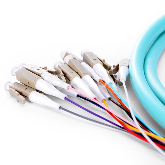 1M 12 Fibers LC/UPC 10G 50/125 OM3 Multi-Mode Bunch Fiber Optic Pigtail - 0.9mm PVC Jacket