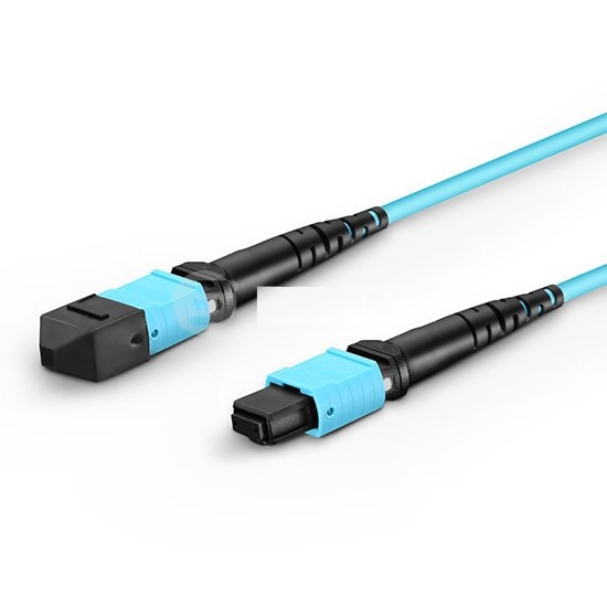 2M MTP 10G OM3 50/125 Multimode Fiber Optic Trunk Cable, 8 Fiber, Polarity B, Female-Female, LSZH-Aqua, Bunch, 40GBASE-SR4 Interconnect Solution