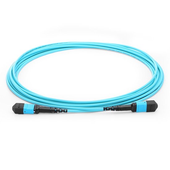 2M MTP 10G OM3 50/125 Multimode Fiber Optic Trunk Cable, 8 Fiber, Polarity B, Female-Female, LSZH-Aqua, Bunch, 40GBASE-SR4 Interconnect Solution