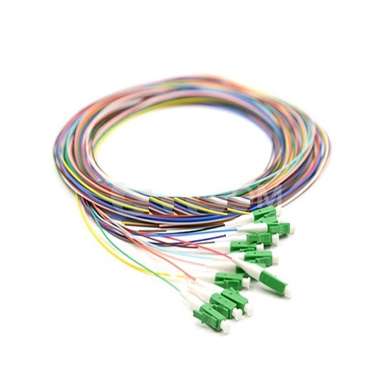 12 Fibers LC APC Single-Mode Color-Coded Fiber Optic Pigtail, Unjacketed