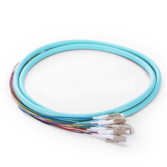 1M 12 Fibers LC/UPC 10G 50/125 OM3 Multi-Mode Bunch Fiber Optic Pigtail - 0.9mm PVC Jacket