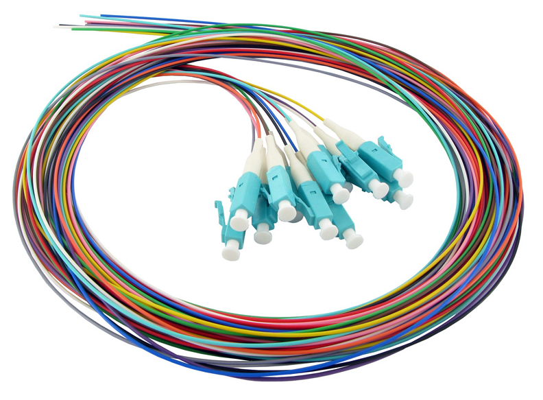 1m 12 Fibers LC APC Single-Mode Color-Coded Fiber Optic Pigtail, Unjacketed