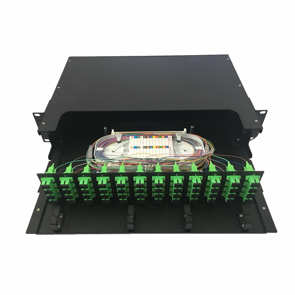 Fiber Optic Patch Panel  36 Fibers SC/APC coupler, 2U, with all accessories (3 pecs SC/APC SM 12 fiber  integrated colored  pigtail /G652,Φ0.9,1.5m, 36 pecs SC/APC simplex  adaptor, Spiral tubes, heat shrinks and cassettes of 12core 3 pcs)