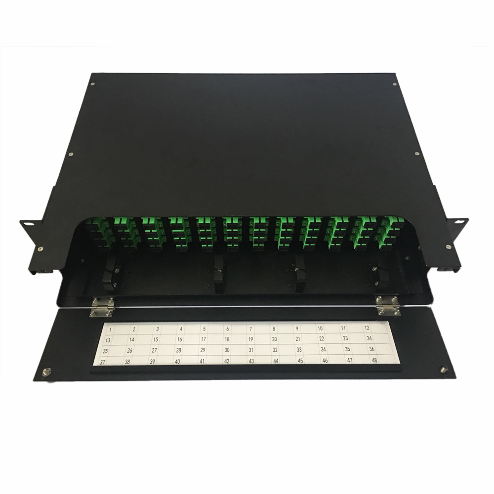 Fiber Optic Patch Panel  36 Fibers SC/APC coupler, 2U, with all accessories (3 pecs SC/APC SM 12 fiber  integrated colored  pigtail /G652,Φ0.9,1.5m, 36 pecs SC/APC simplex  adaptor, Spiral tubes, heat shrinks and cassettes of 12core 3 pcs)