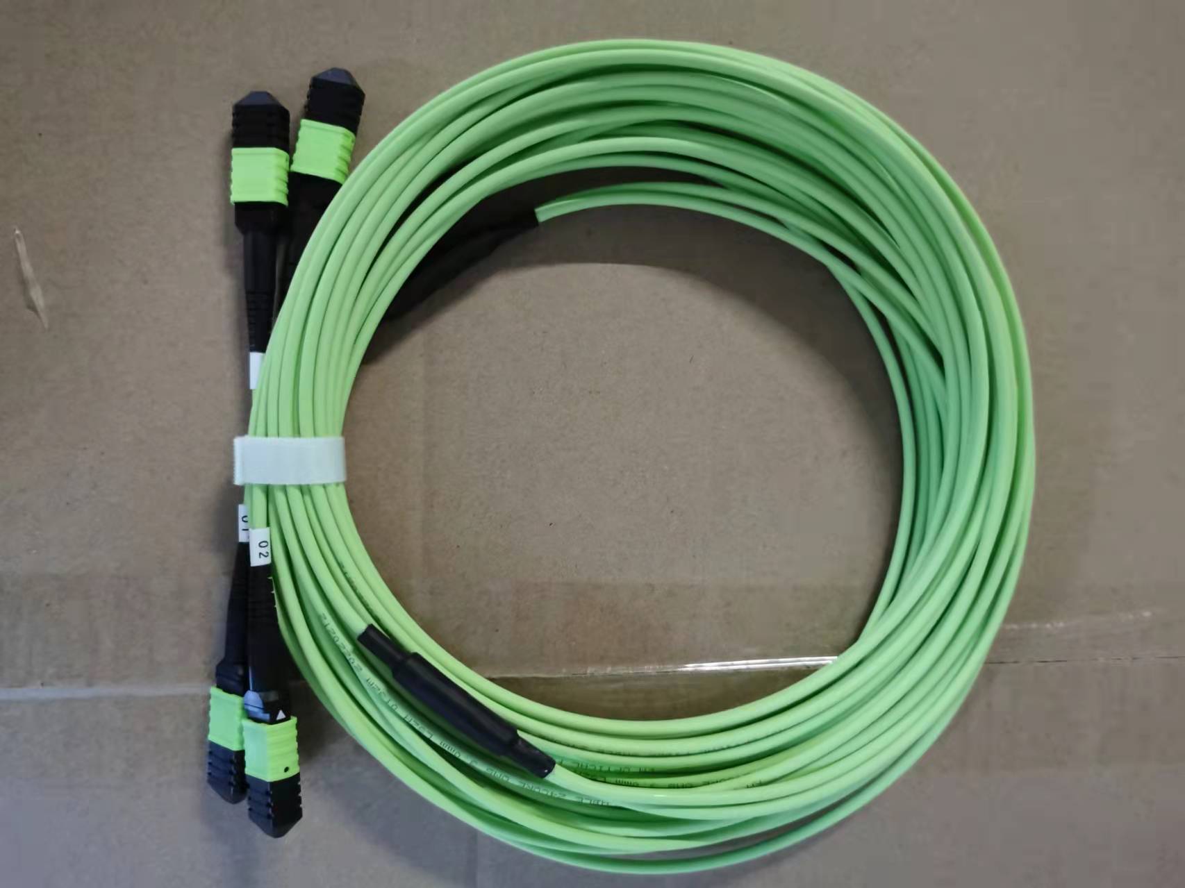 MPO OM5 2 MPO/PC 12 (FEMALE ) to 2 MPO/PC 12 (FEMALE), Fiber Trunk Cable ,24-Fiber, Type B, Key Up/Key Up, DUPLEX, Multi-mode, Lime green