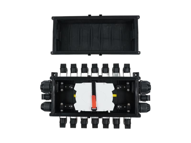 Internal PC+ABS splice tray showing fiber routing