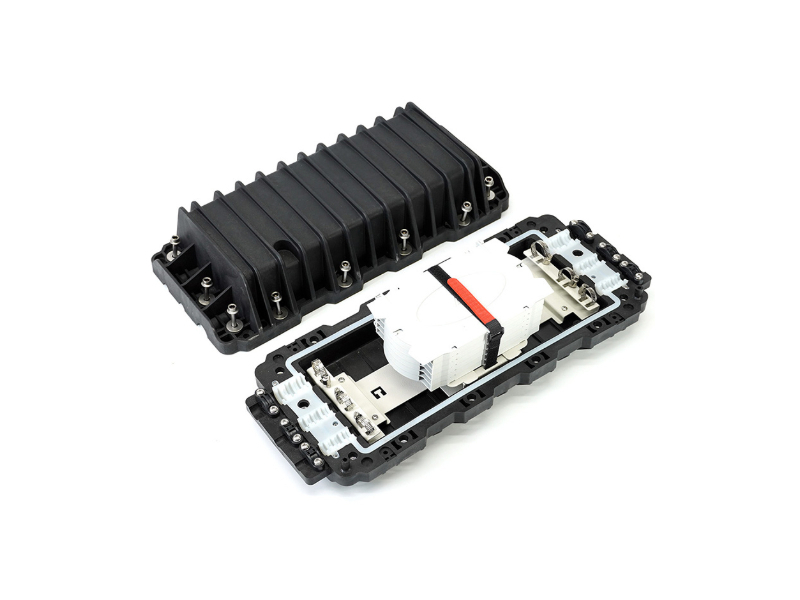 Internal PC+ABS splice tray showing fiber routing